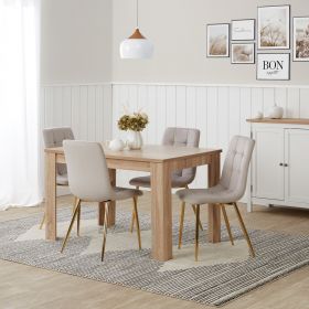 Modern Dining Table Sonoma Oak 120x80 cm with 4 Creme Velvet Chairs Dining Room Table Natural Wooden Table