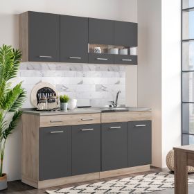 Kitchen Unit without Appliances 160 cm Gray | Oak | Single Kitchen | Mini Kitchen | Kitchen Element