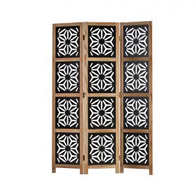 Paravent Natural Black Decorations | 3-panel | Wood | Room Divider Partition Privacy Screen