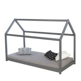 Childrens bed with mattress 90 x 200 cm playbed housebed wooden bed grey