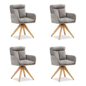 Upholstered Chair Linen Grey with Seat Cushion | Set of 4 | swivel | with Armrests | Kitchen Dining Room Office