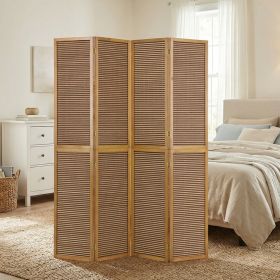 4-panel Brown Screen, 200 cm – Wooden Room Divider & Privacy Screen with Slats