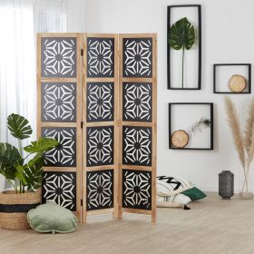Paravent Natural Black Decorations | 3-panel | Wood | Room Divider Partition Privacy Screen