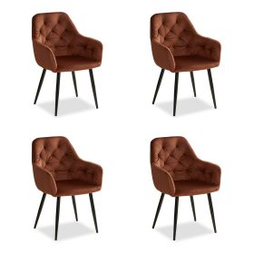 Upholstered Chair Velvet Brown | Set of 4 | with Armrests | Kitchen Dining Room Office