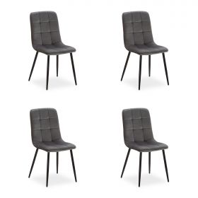 Upholstered Chair Velvet Grey | Set of 4 | without Armrests | Kitchen Dining Room Office