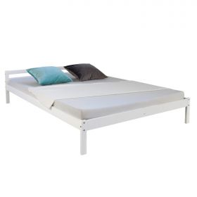 Wood Bed 140x200 cm White | Double Bed | with Slatted Frame | Kids Youth Guest Bedroom
