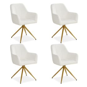 White dining chair with soft fabric upholstery and gold swivel metal base elegant modern upholstered chair for dining room kitchen or living room