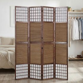 Paravent Brown Bamboo Shoji Rice Paper White Height 200 cm | 4-panel | Wood | Room Divider Partition Privacy Screen