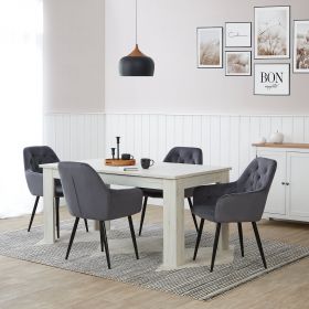 Upholstered Chair Velvet Grey | Set of 4 | with Armrests | Kitchen Dining Room Office