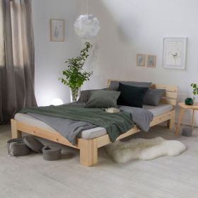 Wood Bed 160x200 cm Natural | Double Bed | with Slatted Frame | Solid | Kids Youth Guest Bedroom