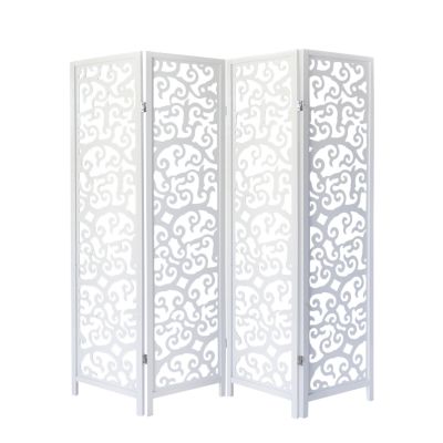 Paravent Room Divider 4 Piece Partition Shoji Foldable Spanish Wall Privacy Screen Wood White