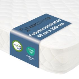 Wood Bed 90x200 cm White | Single Bed | with Spring Mattress | Solid | Youth Guest Bedroom