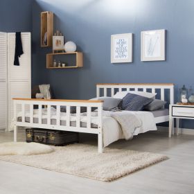 Wood Bed 140x200 cm White Natural | Double Bed | with Slatted Frame | Scandinavian Style | Kids Youth Guest Bedroom