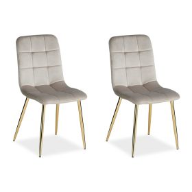 Upholstered Chair Velvet Cream | Set of 2 | golden Legs | without Armrests | Kitchen Dining Room Office