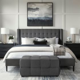 Bench Stool Grey 2 Seater Cube Seat Upholstered Stool Upholstery Chair