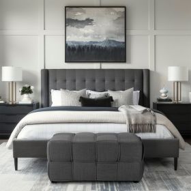 Bench Stool Grey 2 Seater Cube Seat Upholstered Stool Upholstery Chair