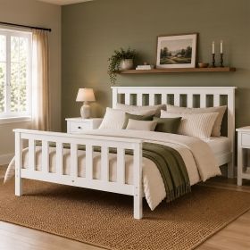 Wooden Bed 140x200 cm White – Solid Wood Double Bed with Slatted Base for Children's, Teenagers' & Guest Rooms