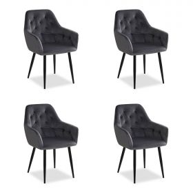 Upholstered Chair Velvet Grey | Set of 4 | with Armrests | Kitchen Dining Room Office