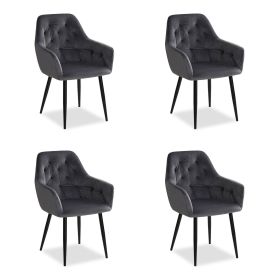 Upholstered Chair Velvet Grey | Set of 4 | with Armrests | Kitchen Dining Room Office