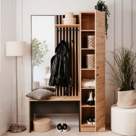 Industrial Look Wardrobe with Bench Hallway Furniture Mirror Hall Unit Hallway Wardrobe Oak Wood 3D Wall Panel Entryway Coat Rack