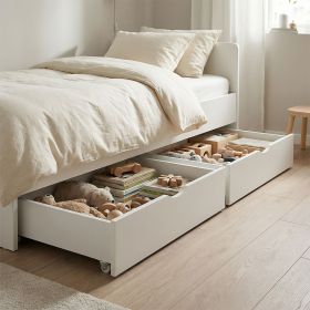 Set of 2 White Underbed Drawers on Wheels – Wooden Storage Solution