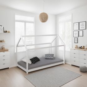 Children's Bed 90x200 cm White | House Bed | Single Bed | with Slatted Frame | Wood | Floor Bed