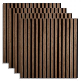 Acoustic Panels Wall Panels 60 x 60 cm Brown Walnut | Wood | 4-piece Set | 3D Strips