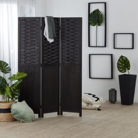 Paravent Black Rattan-Style | 3-panel | Wood | Room Divider Partition Privacy Screen