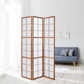 Shoji room divider with dark wooden frame in a modern living room ? 3-panel Japanese-style screen with translucent paper, ideal for subtle space separation and minimalist Asian-inspired interiors.