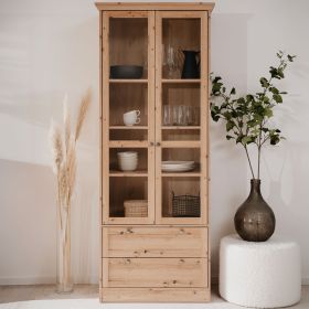 Showcase Highboard Wood Oak Cabinet with compartments Living room Cupboard Country Style