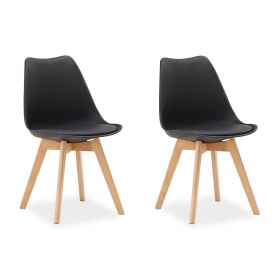 Dining Set (3-Piece): 80x80 cm white dining table with 2 black plastic chairs and wooden legs