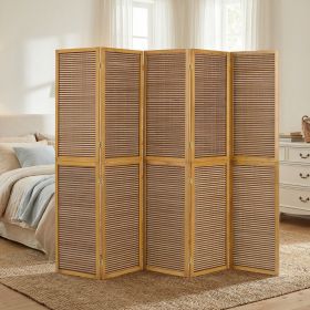 Paravent Brown Wooden Slats | 5-panel | Wood | Room Divider Partition Privacy Screen