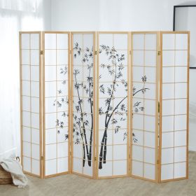 Paravent Natural Bamboo Pattern Print | 6-panel | Wood | Room Divider Partition Privacy Screen