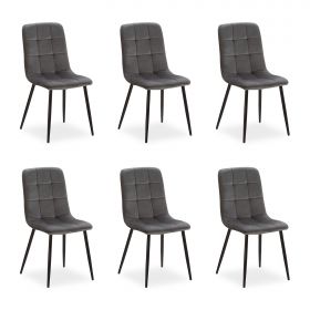 Upholstered Chair Velvet Grey | Set of 6 | without Armrests | Kitchen Dining Room Office