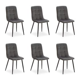 Upholstered Chair Velvet Grey | Set of 6 | without Armrests | Kitchen Dining Room Office