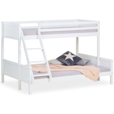 Bunk Bed Kids Bed 90x200 and 140x200 cm White Grey 2 Mattresses Wood Cabin Bed High Sleeper Bed Loft Bed Childrens Bed Twin Bed Drawer